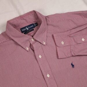 RALPH LAUREN Mens XL Red Blue Gingham 2 Ply Cotton Blake Button Down Dress Shirt